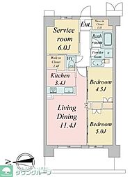 JR中央線 武蔵境駅 徒歩4分の賃貸マンション 3階2SLDKの間取り