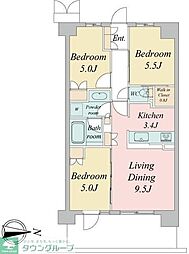 JR中央線 武蔵境駅 徒歩4分の賃貸マンション 4階3LDKの間取り