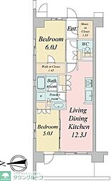 JR中央線 武蔵境駅 徒歩4分の賃貸マンション 6階2LDKの間取り