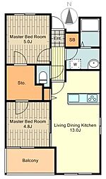 ルーチェ国立ズード 3階2LDKの間取り