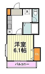 JR中央線 立川駅 徒歩5分の賃貸アパート 2階1Kの間取り