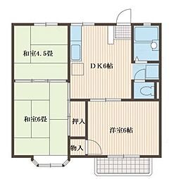 クローカスB 2階3DKの間取り