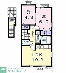 多摩都市モノレール 上北台駅 徒歩22分の賃貸アパート 2階1LDKの間取り