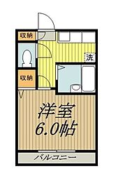 JR中央線 国分寺駅 徒歩10分の賃貸アパート 2階1Kの間取り