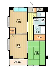 JR青梅線 東中神駅 徒歩10分の賃貸マンション 2階2DKの間取り