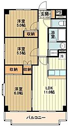 シャンポール砂川 2階3LDKの間取り