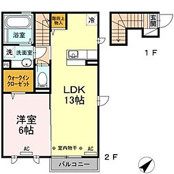 西武拝島線 武蔵砂川駅 徒歩17分の賃貸アパート 2階1LDKの間取り