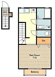 トライブロス 2階1Kの間取り