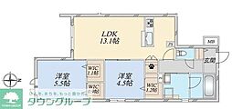 国分寺市東恋ヶ窪6丁目マンション 2LDKの間取図画像