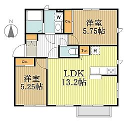 ノースソシアA 2LDKの間取図画像