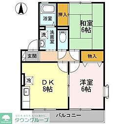 シャトレJINDAIB棟 2DKの間取図画像