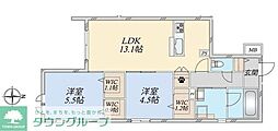 国分寺市東恋ヶ窪6丁目マンション 2LDKの間取図画像