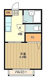 グレートハイム国立 1Kの間取図画像
