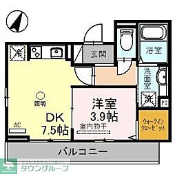 アリエス東大成 2階1DKの間取り
