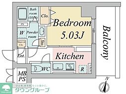 エスティメゾン浦和 4階1Kの間取り