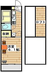 JR高崎線 宮原駅 徒歩13分の賃貸マンション 2階1Kの間取り