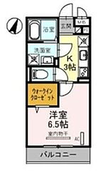 バレンティア 2階1Kの間取り