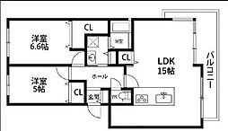 パスト大宮 5階2LDKの間取り