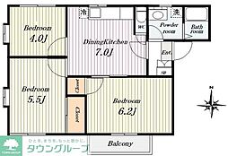 サンベルテ大和田 3DKの間取図画像
