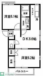 グランハイムたなか 2DKの間取図画像