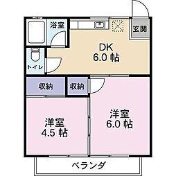 グランドゥール元町2 2DKの間取図画像