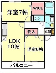 サンライズB 2LDKの間取図画像