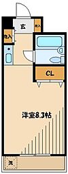 京王線 調布駅 徒歩7分の賃貸マンション 2階ワンルームの間取り