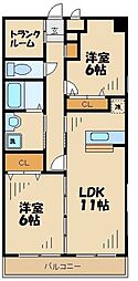 京王線 芦花公園駅 徒歩6分の賃貸マンション 3階2LDKの間取り