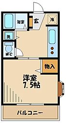京王線 千歳烏山駅 徒歩2分の賃貸マンション 2階1Kの間取り
