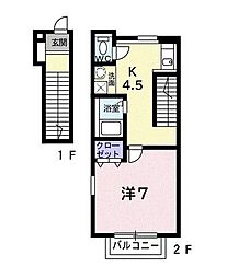京王線 調布駅 バス15分 深大寺植物公園前下車 徒歩2分の賃貸アパート 2階1Kの間取り