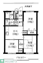 京王線 八幡山駅 徒歩9分の賃貸マンション 2階3DKの間取り