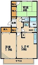 京王線 柴崎駅 徒歩14分の賃貸アパート 1階2LDKの間取り