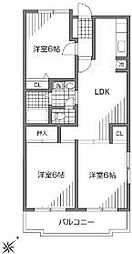 ウィンダム宮前 2階3DKの間取り