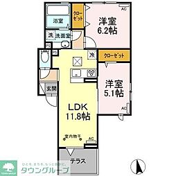 パセオコーワII 1階2LDKの間取り