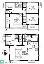 京王線 飛田給駅 徒歩14分の賃貸一戸建て 2階3LDKの間取り