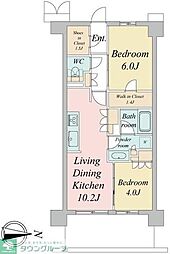 JR中央線 武蔵境駅 徒歩4分の賃貸マンション 4階2LDKの間取り