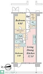 JR中央線 武蔵境駅 徒歩4分の賃貸マンション 4階2LDKの間取り