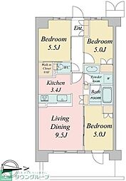 JR中央線 武蔵境駅 徒歩4分の賃貸マンション 1階3LDKの間取り