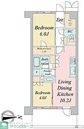 JR中央線 武蔵境駅 徒歩4分の賃貸マンション 4階2LDKの間取り