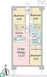JR中央線 武蔵境駅 徒歩4分の賃貸マンション 3階3LDKの間取り