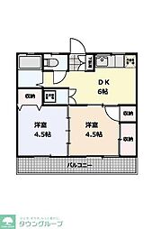 小田急小田原線 狛江駅 徒歩19分の賃貸マンション 2階2DKの間取り