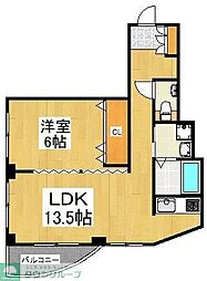 京王相模原線 京王多摩川駅 徒歩2分の賃貸マンション 2階1LDKの間取り
