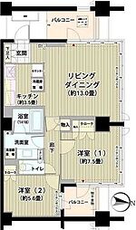 小田急小田原線 千歳船橋駅 徒歩10分の賃貸マンション 2階2LDKの間取り