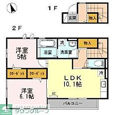 小田急小田原線 祖師ヶ谷大蔵駅 徒歩13分の賃貸アパート 2階2LDKの間取り