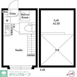 京王井の頭線 高井戸駅 徒歩5分の賃貸アパート 2階ワンルームの間取り