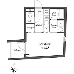 京王線 八幡山駅 徒歩6分の賃貸マンション 3階1Kの間取り