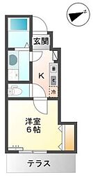 Luce上祖師谷 1階1Kの間取り