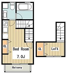京王井の頭線 久我山駅 徒歩5分の賃貸アパート 2階ワンルームの間取り