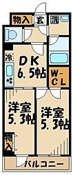 京王線 千歳烏山駅 徒歩12分の賃貸マンション 1階2DKの間取り