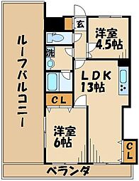 京王線 八幡山駅 徒歩8分の賃貸マンション 4階2LDKの間取り